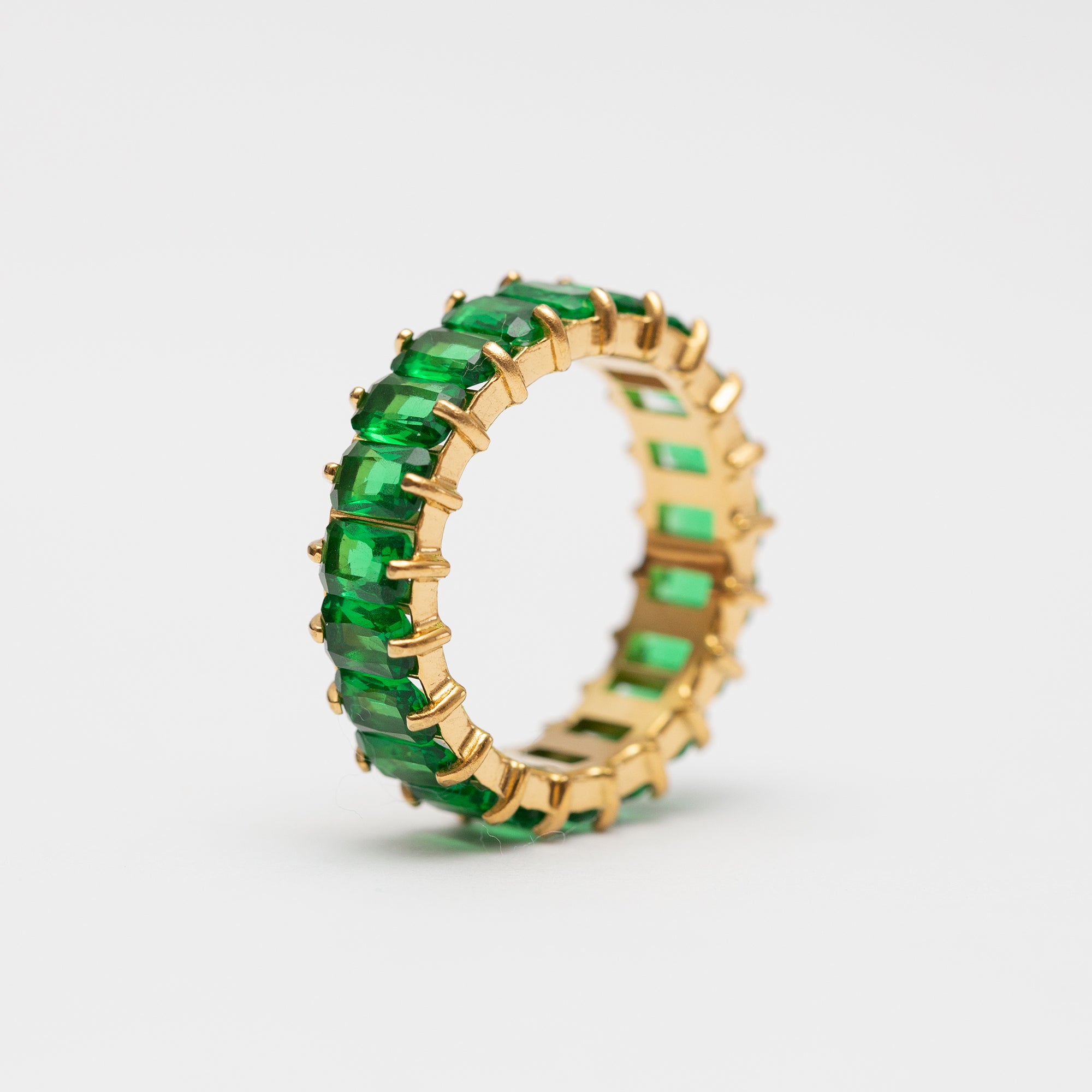 Bague Acier Doré tendance - Perles verte