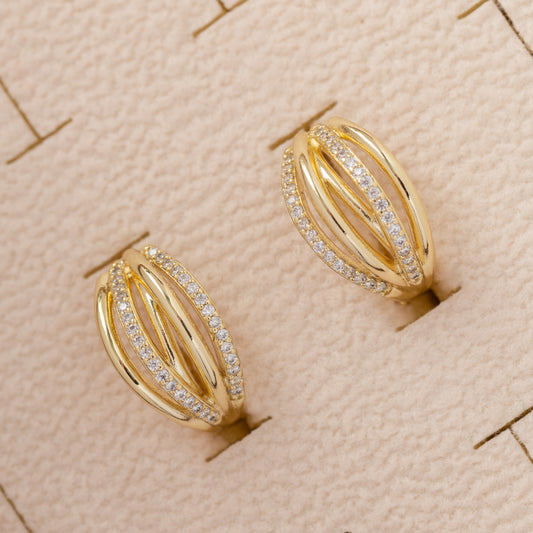 Boucles d'oreilles 14K en Plaqué Or Pierres Zirconium Fines