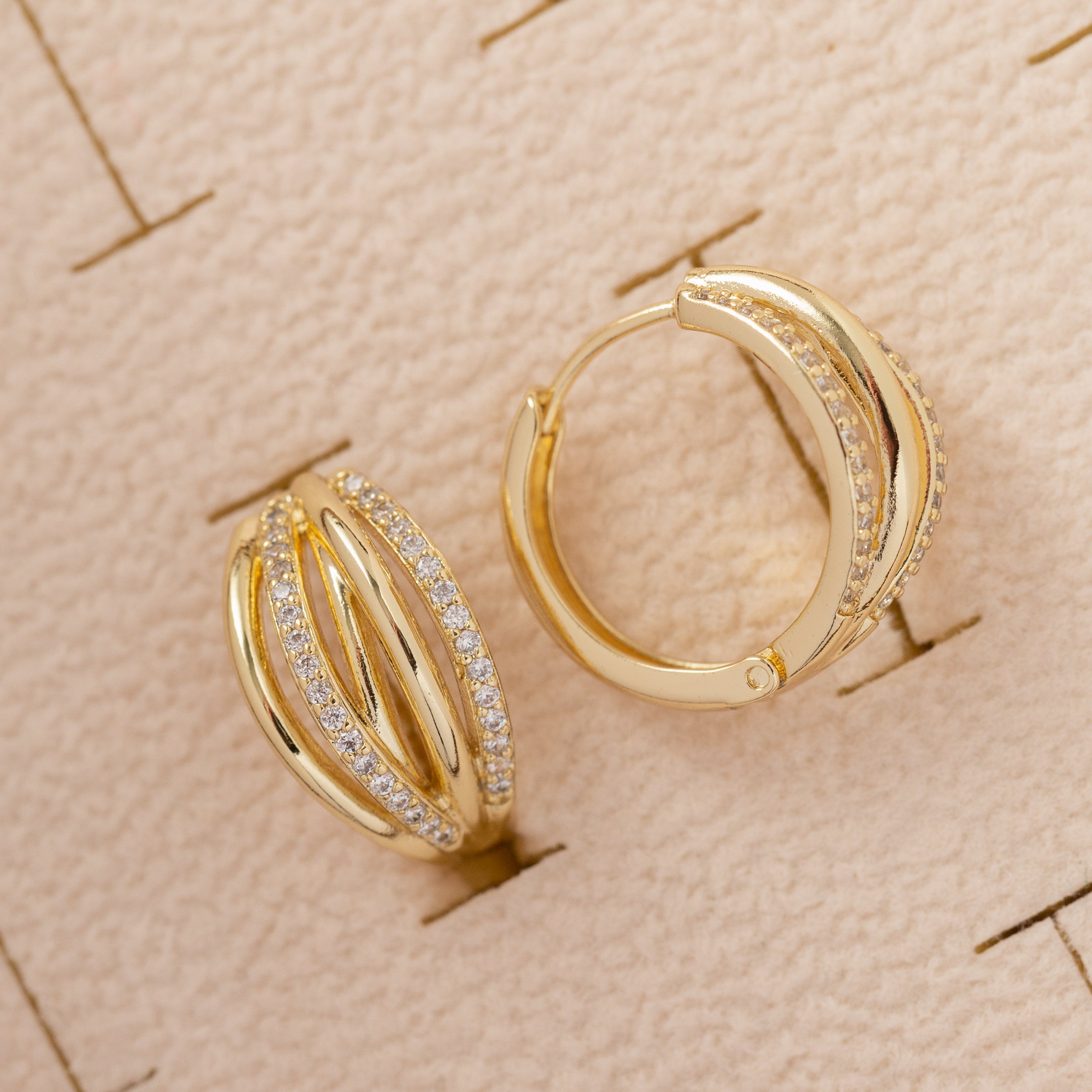 Boucles d'oreilles 14K en Plaqué Or Pierres Zirconium Fines