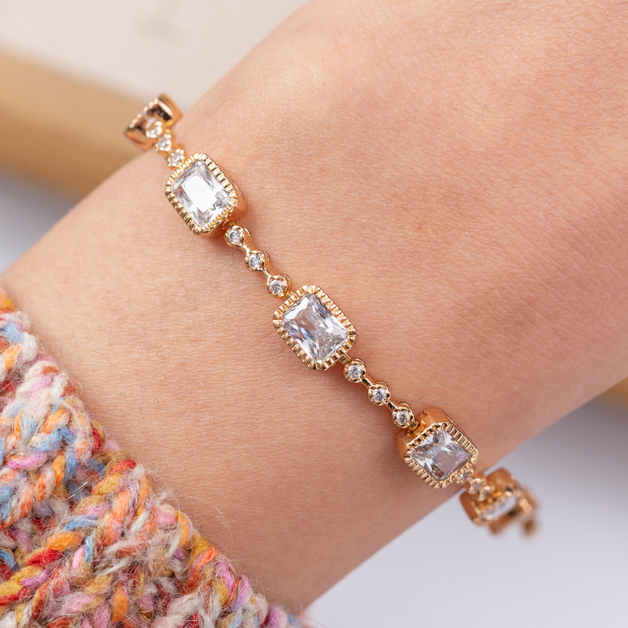 Gourmette 18K en Plaqué Or Pierres Zirconium