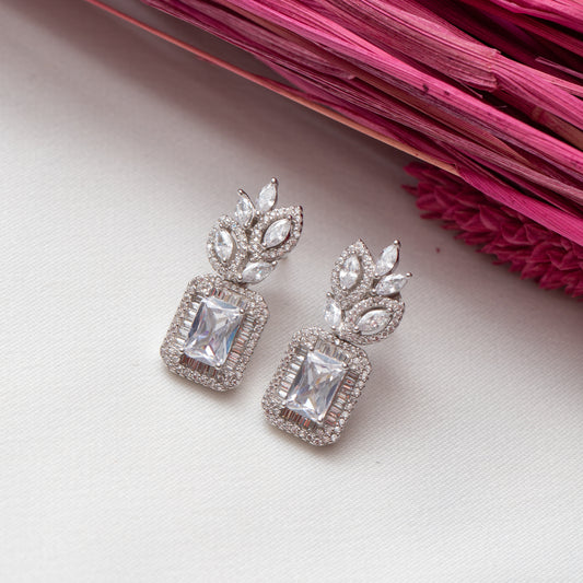 حلق فضة مطلي روديوم مضمون مستطيل 2 ورقه سالرجنت - 40%