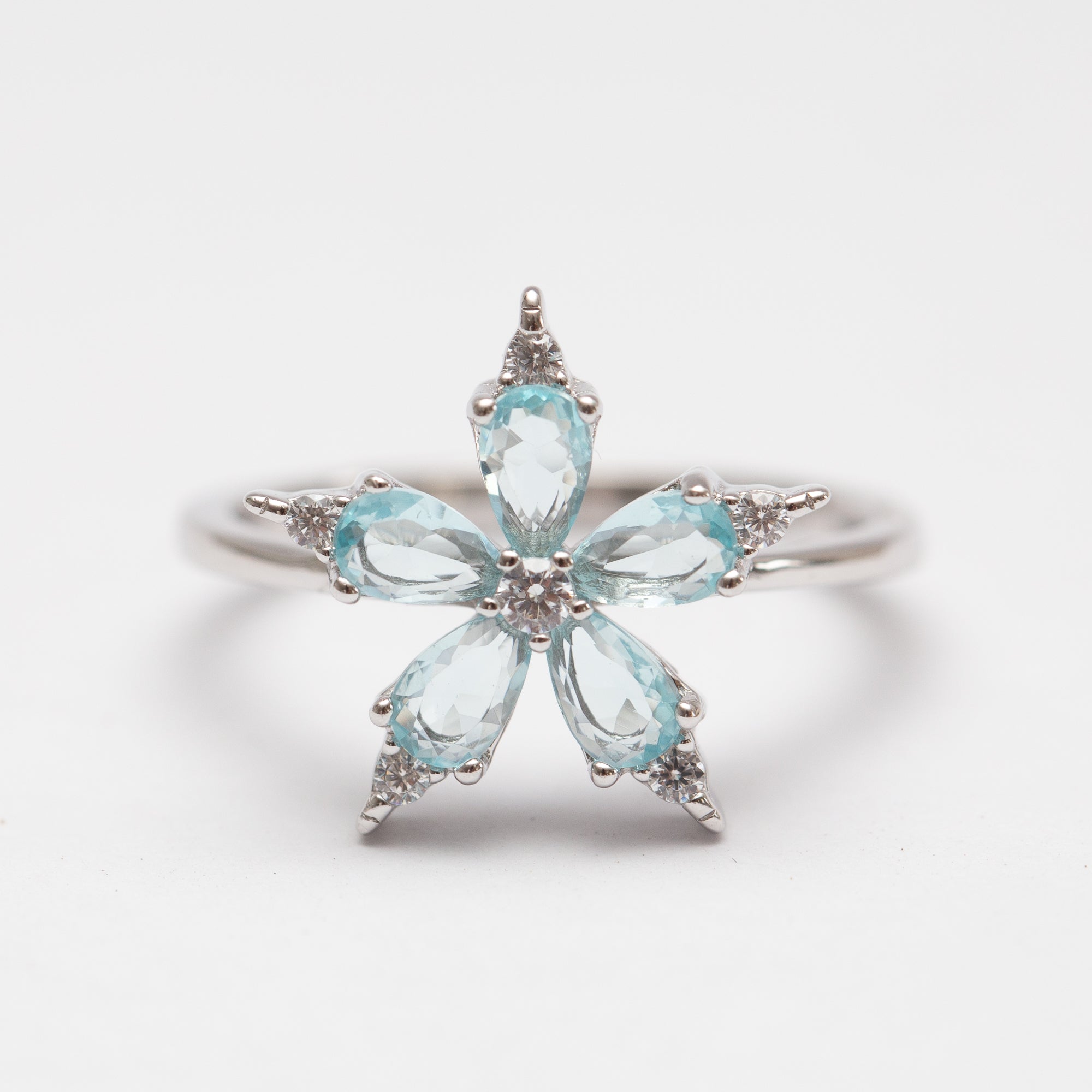 Bague argent rhodié tendance - La fleure bleu