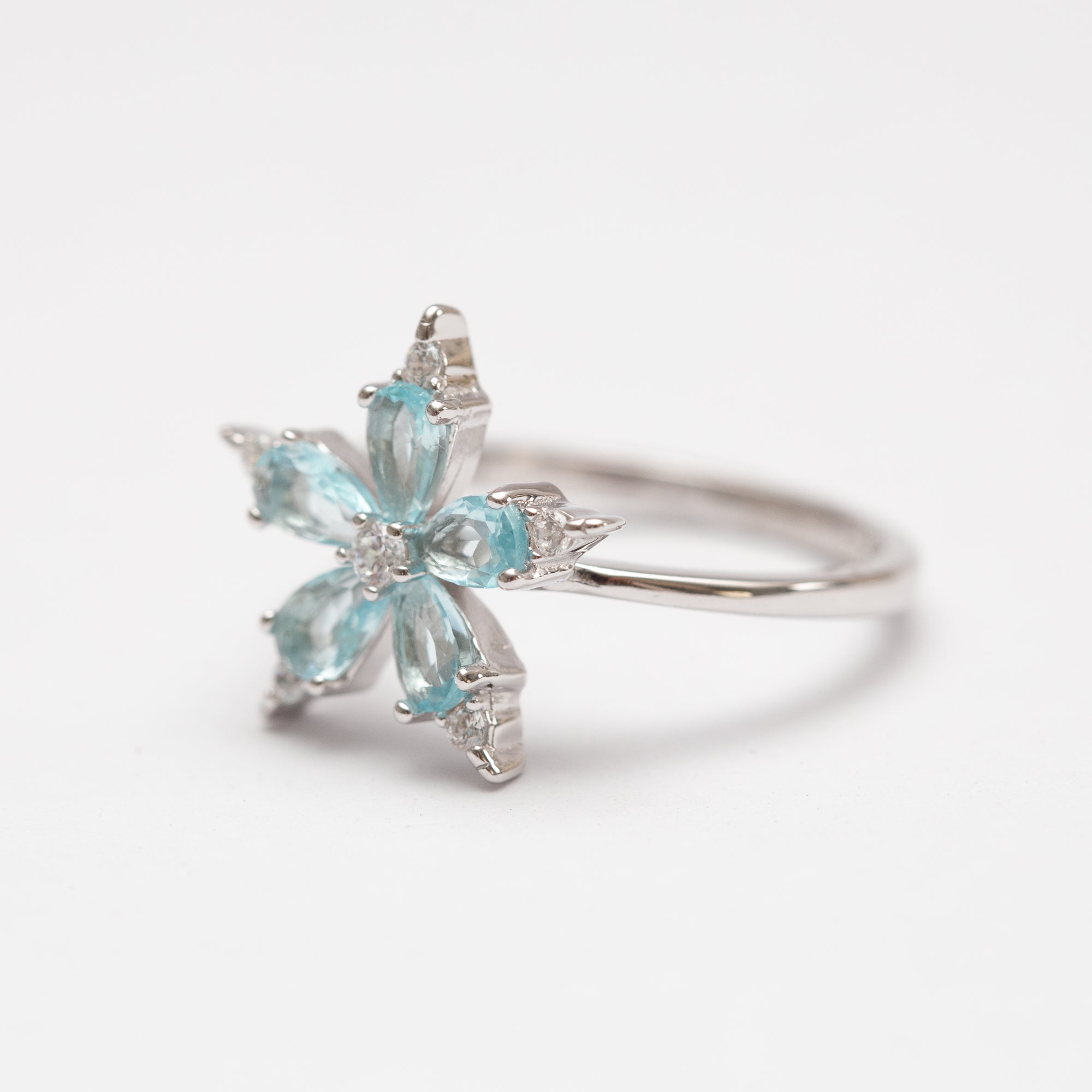 Bague argent rhodié tendance - La fleure bleu