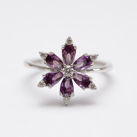 Bague argent rhodié tendance - La fleure mauve