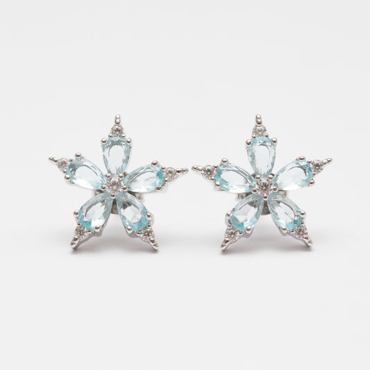 Boucles d'oreille argent rhodié tendance - La fleure bleu