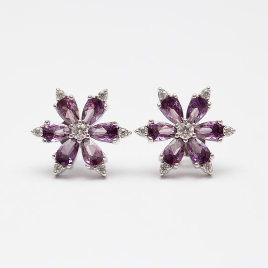 Boucles d'oreille argent rhodié tendance - La fleure mauve