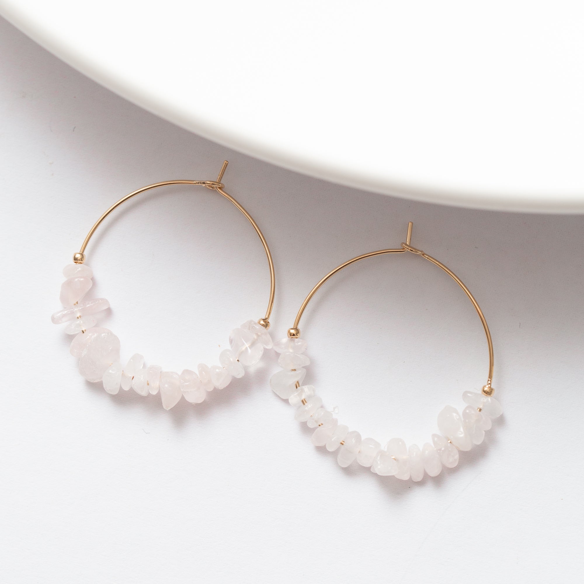 Boucle D'oreilles En Plaqué Or CN Tendance Bijouxcn. Pierre QUARTZE ROSE