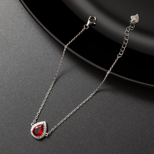 Gourmette argent rhodié tendance avec un motif rouge