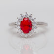 Bague argent rhodié tendance avec un motif rouge