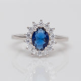 Bague argent rhodié tendance avec un motif bleu