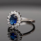 Bague argent rhodié tendance avec un motif bleu