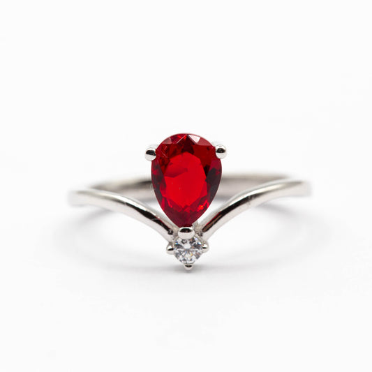 Bague argent Rhodié garanti new avec une pierre Rouge