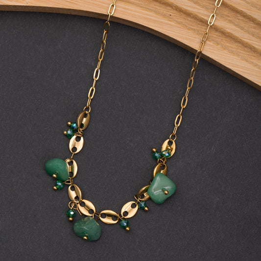 Collier Roséa En Acier Inoxydable garanti - Pierre Aventurine Verte