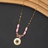 Collier Roséa En Acier Inoxydable garanti - Pierre Quartz Rose