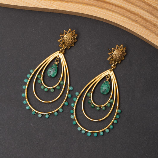 Boucles d'oreilles Roséa En Acier Inoxydable garanti - Pierre Turquoise Africaine