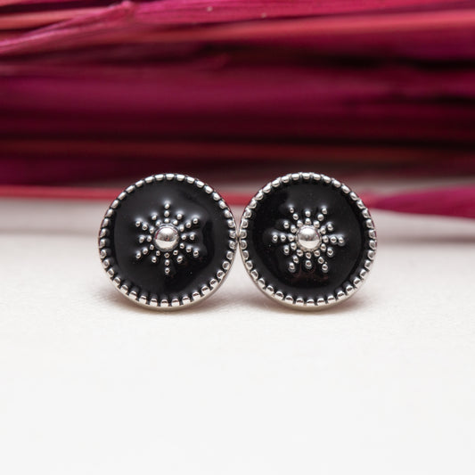 حلق فضة مطلي روديوم مضمون مطلي بالمينا السوداء - 40%