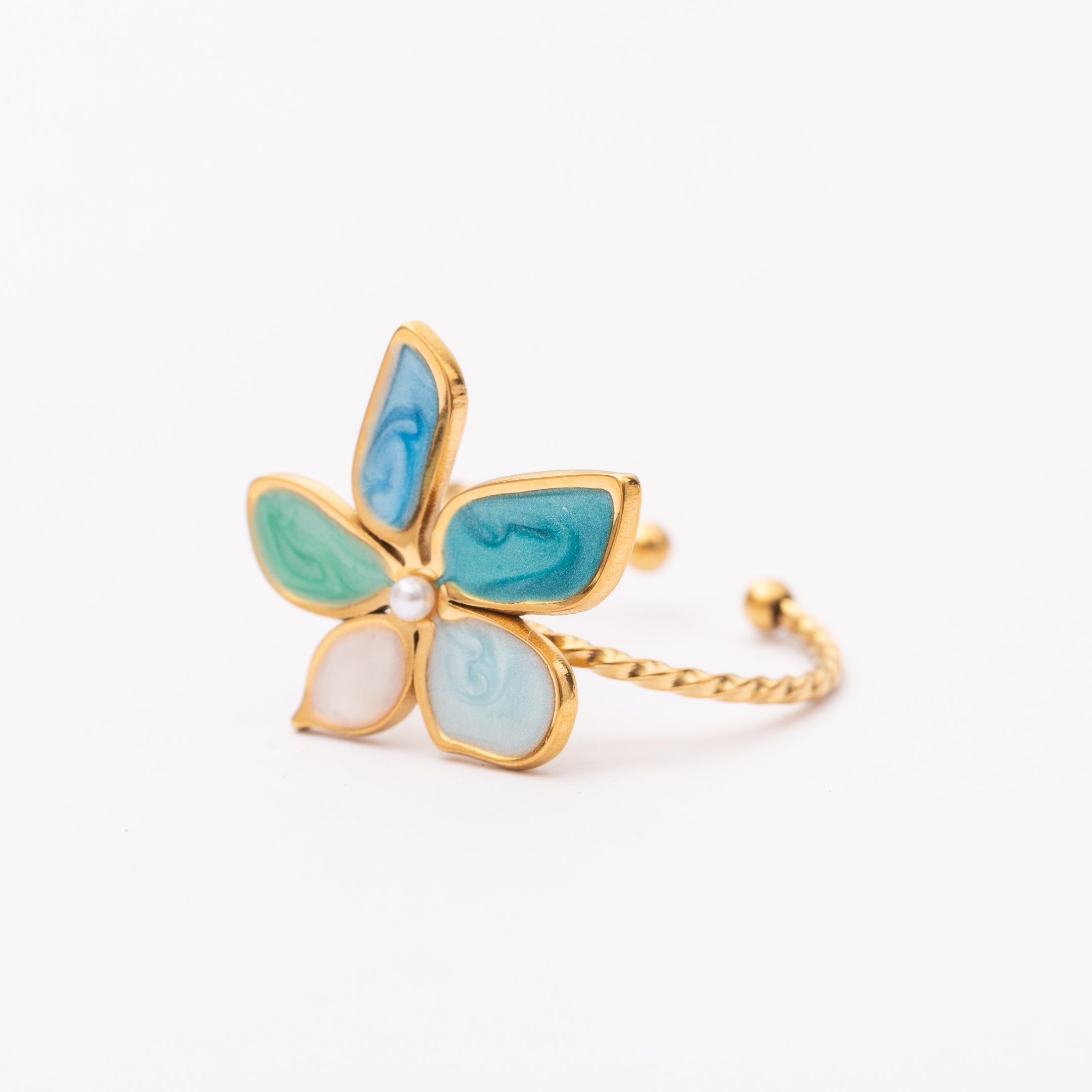 Bague Flora Bleu en acier inoxydable garantie