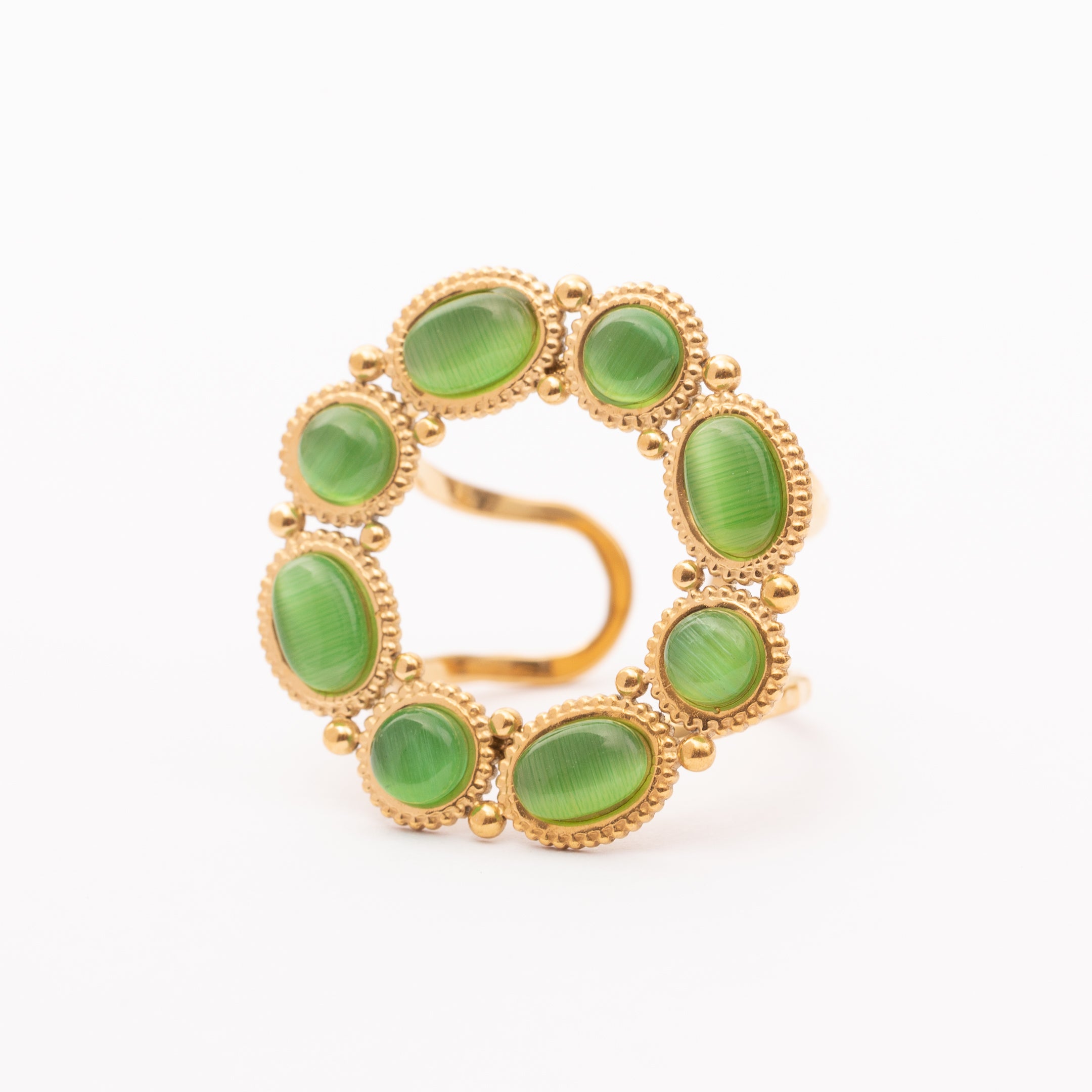 Bague Liaison en acier inoxydable garantie - Pierre Œil du chat vert