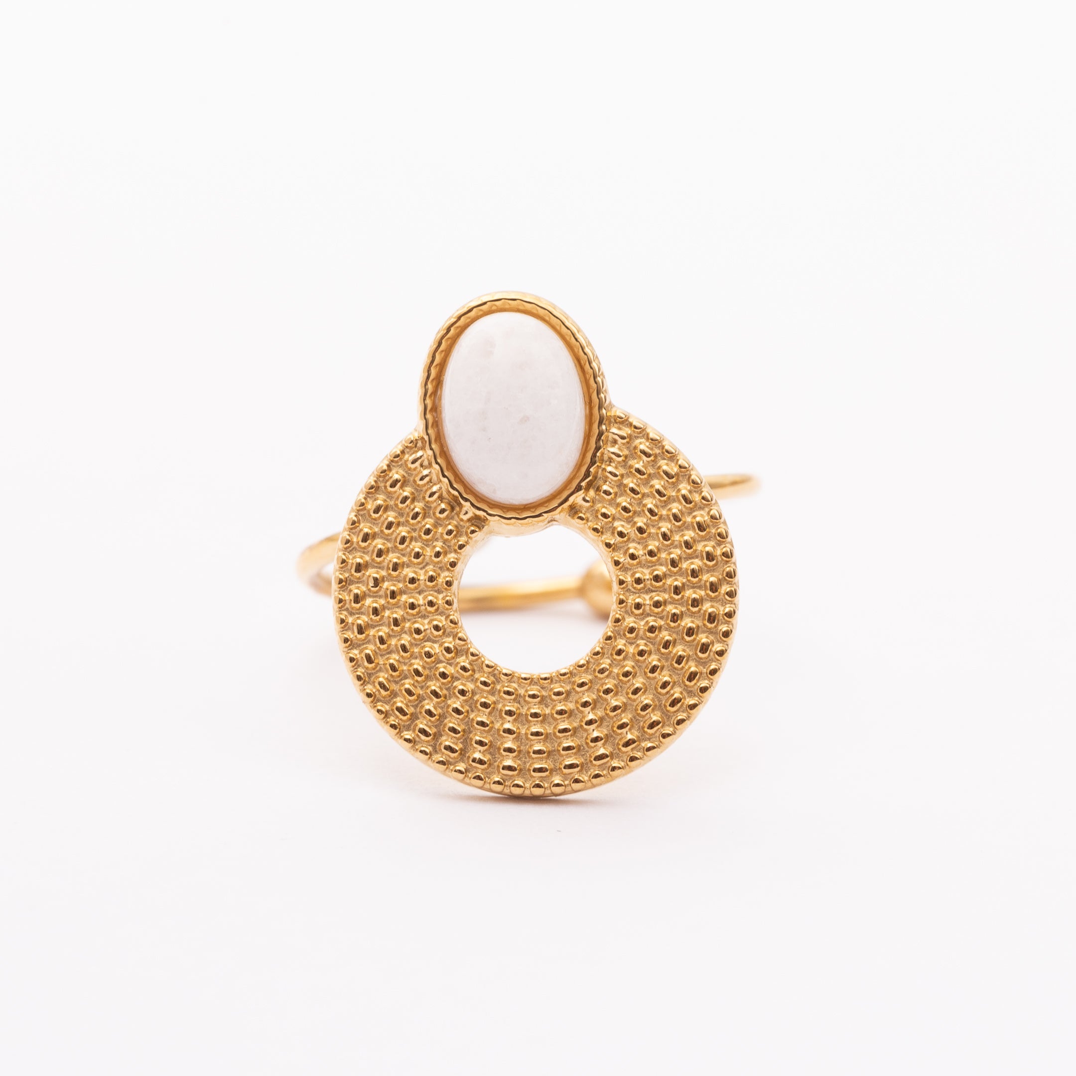Bague Liaison en acier inoxydable garantie - Pierre Jade Blanc