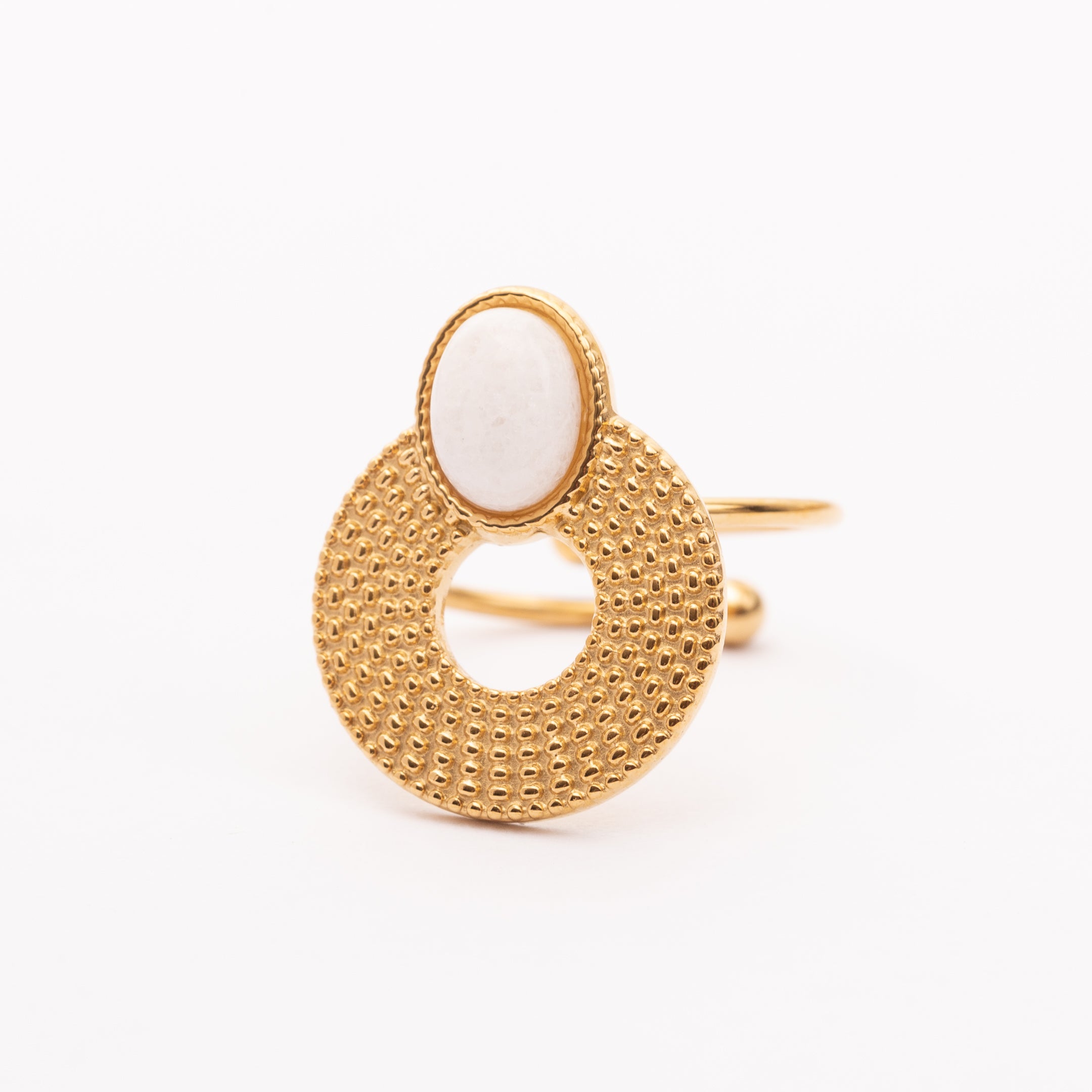 Bague Liaison en acier inoxydable garantie - Pierre Jade Blanc