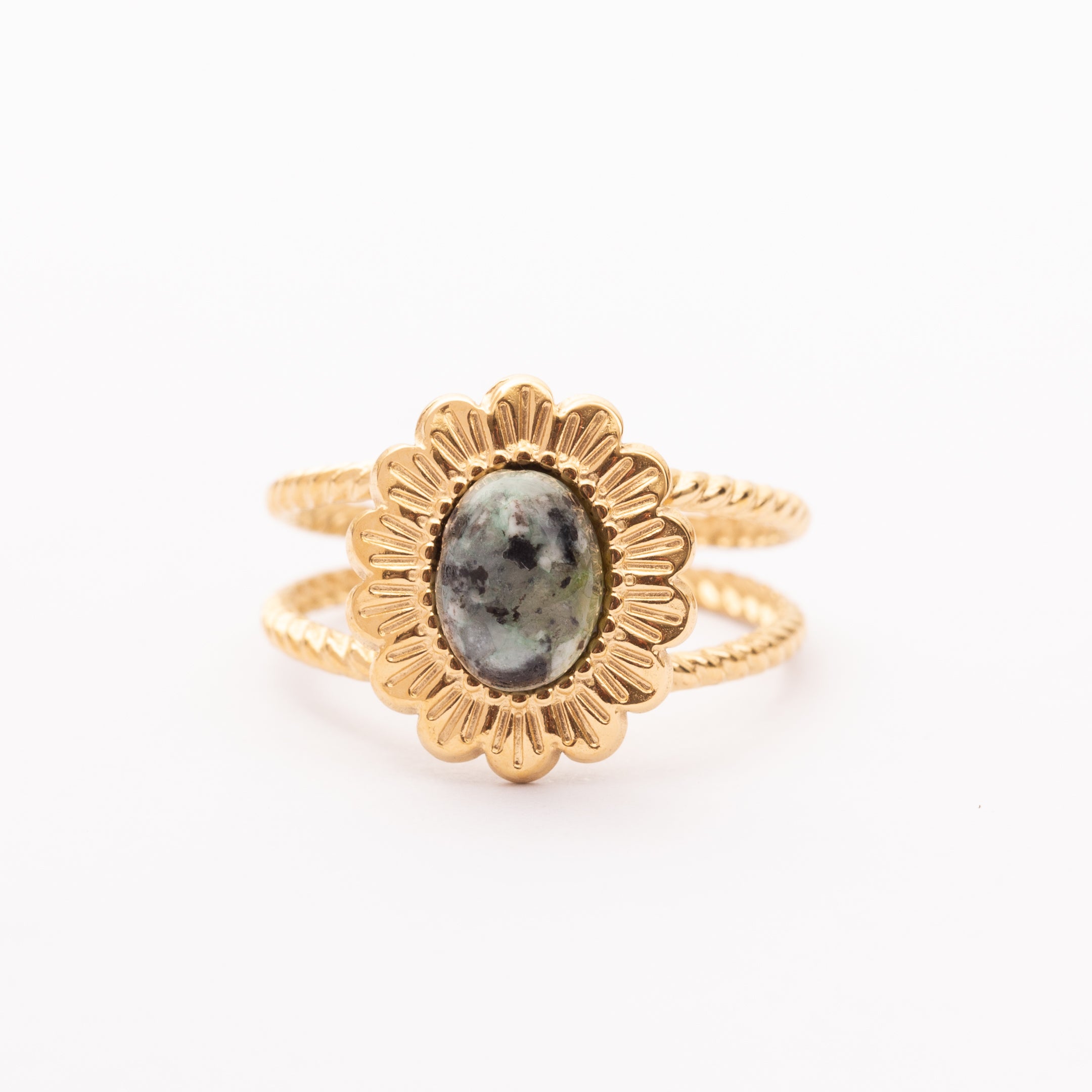 Bague Liaison en acier inoxydable garantie - Pierre Turquoise Africaine