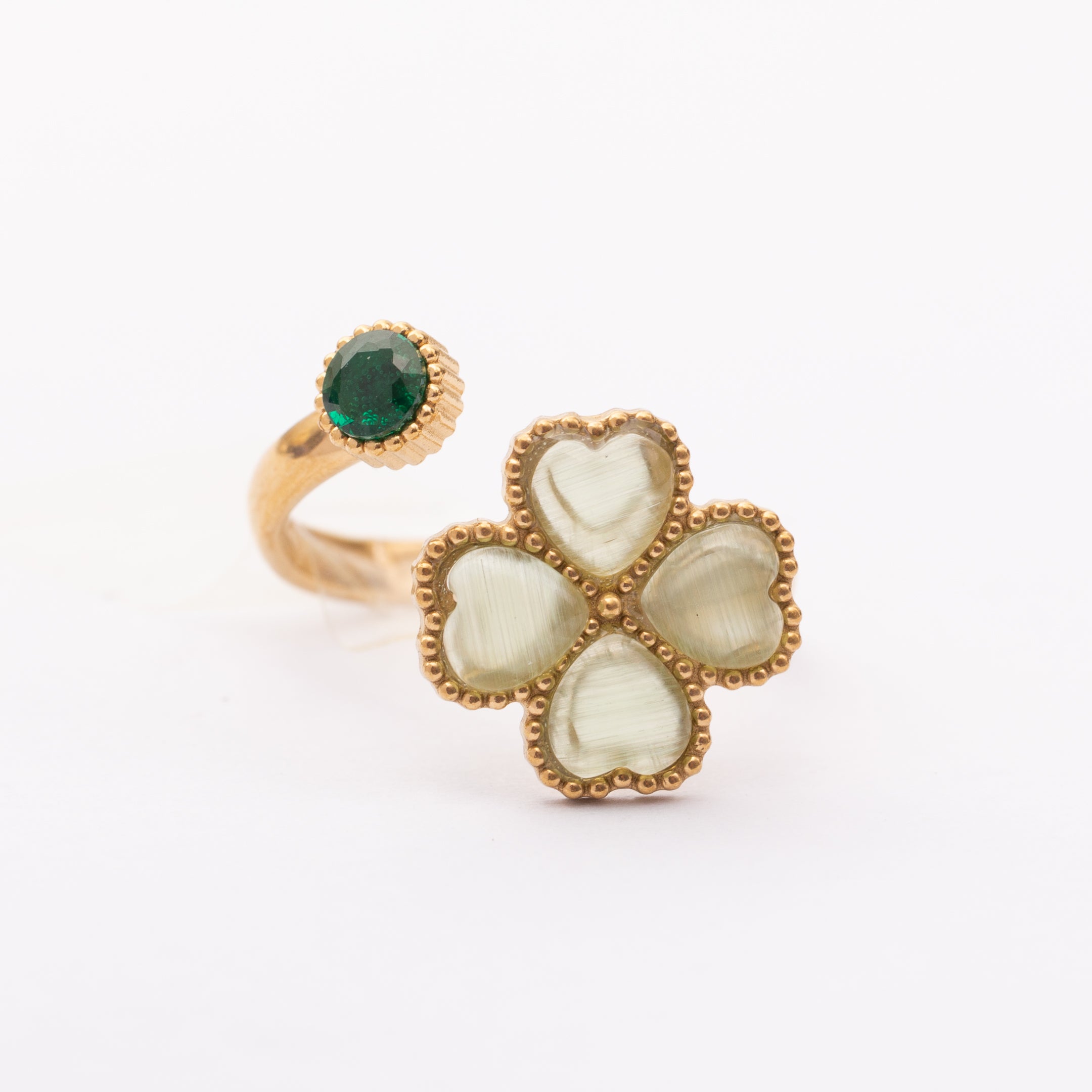 Bague Liaison en acier inoxydable garantie - Pierre Œil du chat blanc