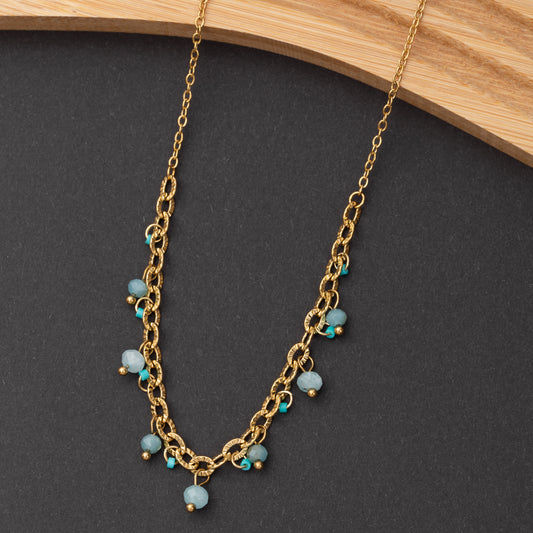 Collier Azurea en pierres amazonite et cristal vert - en acier inoxydable garanti