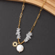 Collier Soléa en pierre jade blanc et perle naturelle - en acier inoxydable garanti