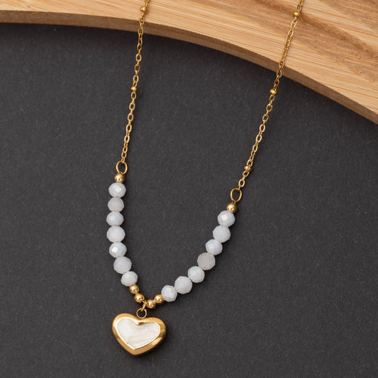 Collier Amora en pierres de lune blanche - en acier inoxydable garanti