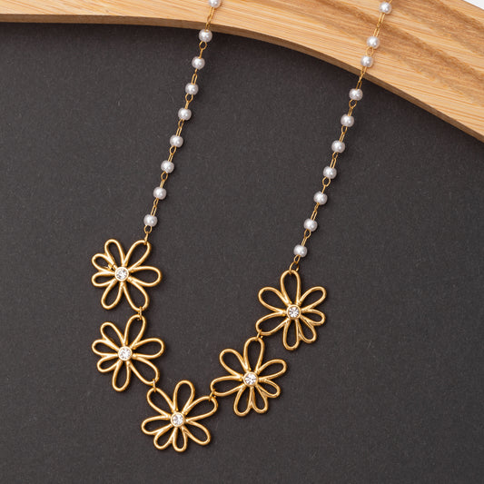 Collier Pétalia en acier inoxydable garanti - Perles Synthétiques