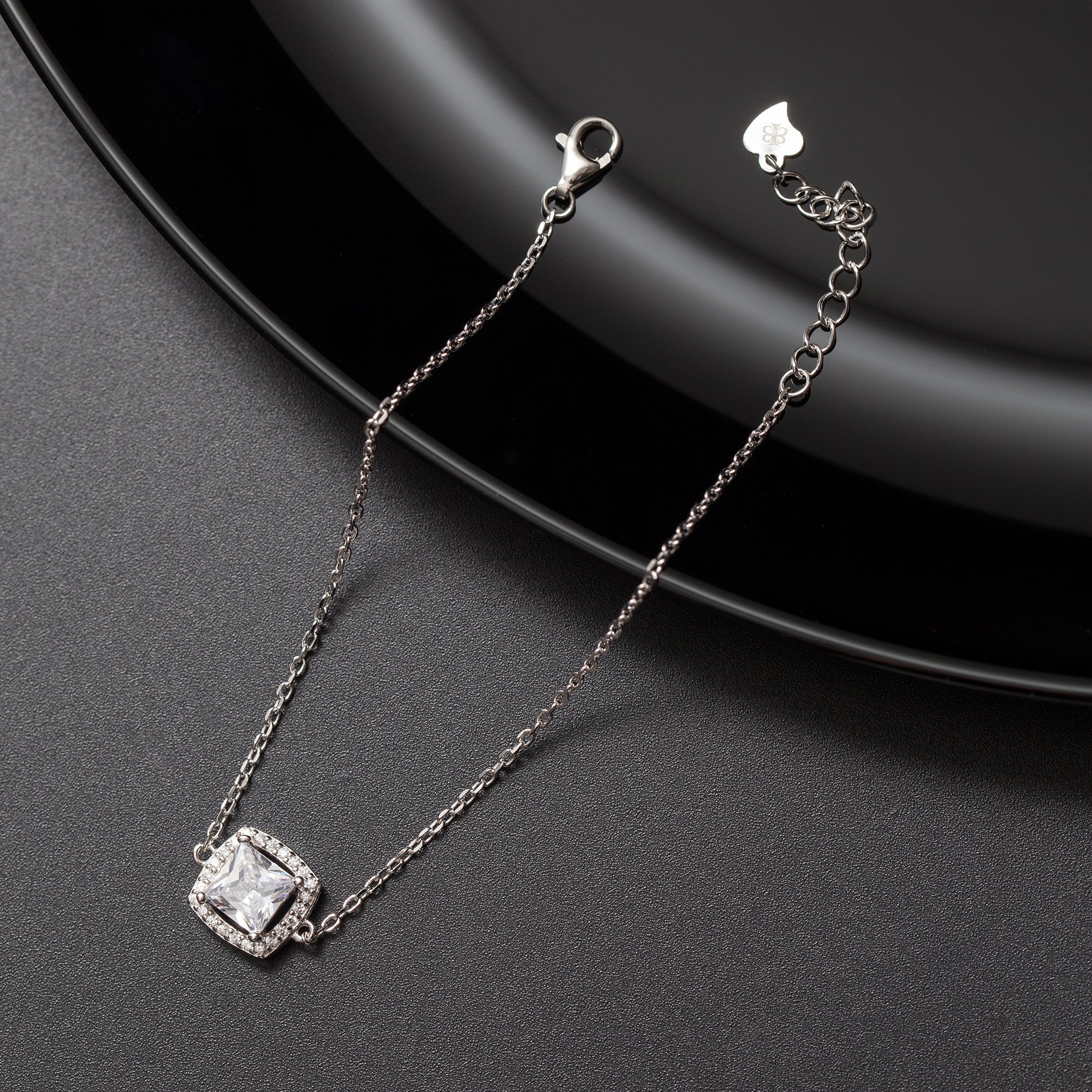 Gourmette Argent Rhodié tendance avec motif blanc