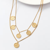 Collier en acier à deux rangs de chaîne et pleins de motifs