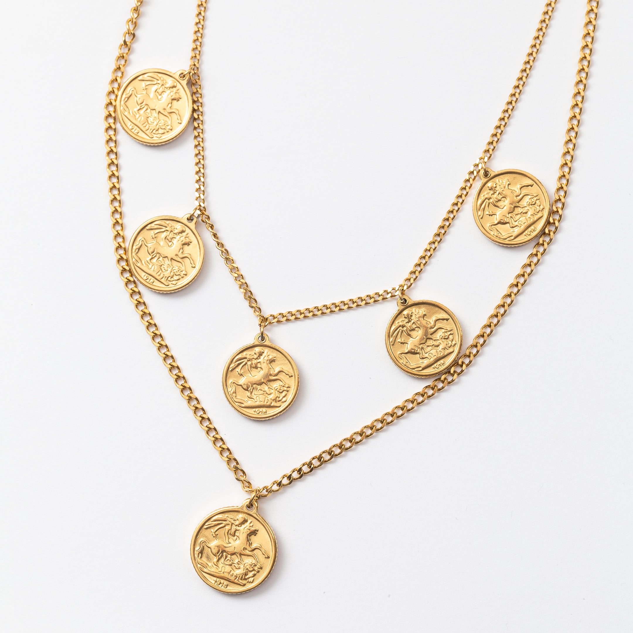 Collier en acier à deux rangs de chaîne et pleins de motifs