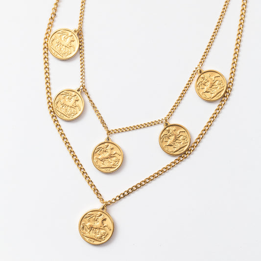 Collier en acier à deux rangs de chaîne et pleins de motifs
