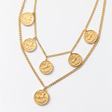 Collier en acier à deux rangs de chaîne et pleins de motifs