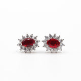 Boucles en argent rhodié garanti avec un motif fleuré rouge tendance pour cet été