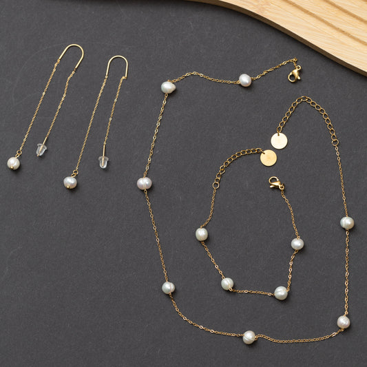 Ensemble 3 pièces en acier inoxydable en perles d'eau douce