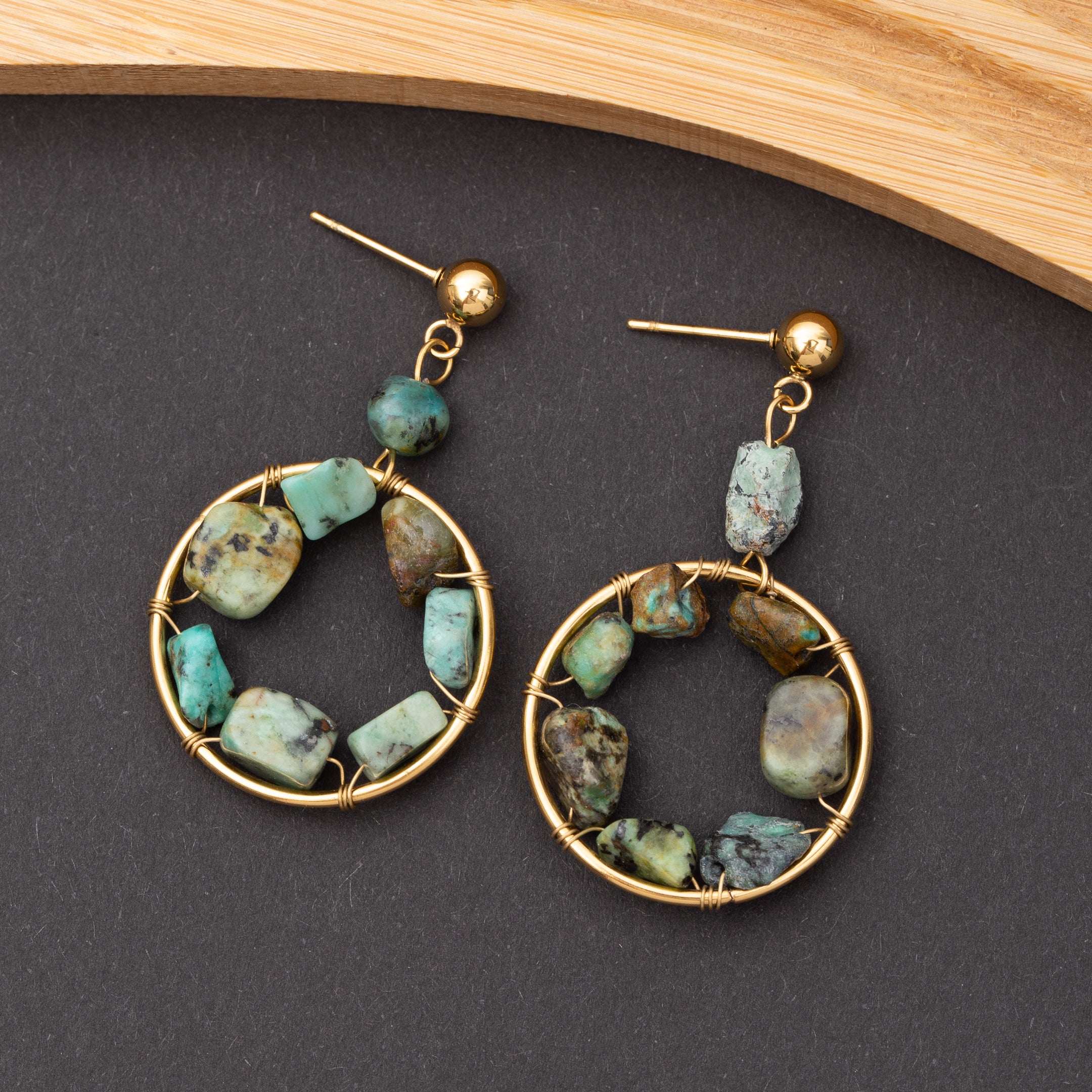 Boucles d'oreilles Pierre Turquoise Africaine en acier inoxydable