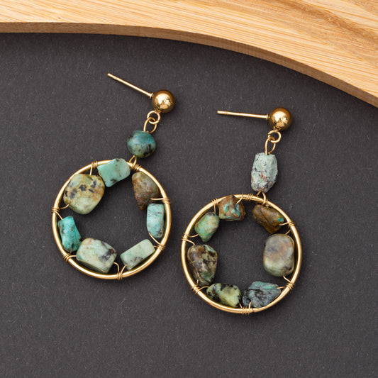Boucles d'oreilles Pierre Turquoise Africaine en acier inoxydable