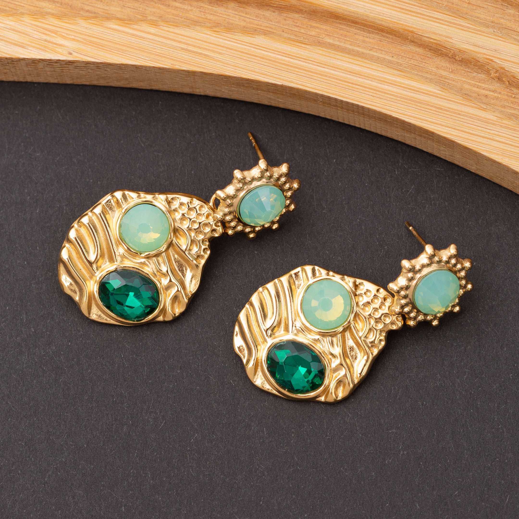 Boucles d'oreilles Pierre Synthétique Vert en acier inoxydable