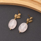 Boucles d'oreilles Pierre Quartz Rose en acier inoxydable