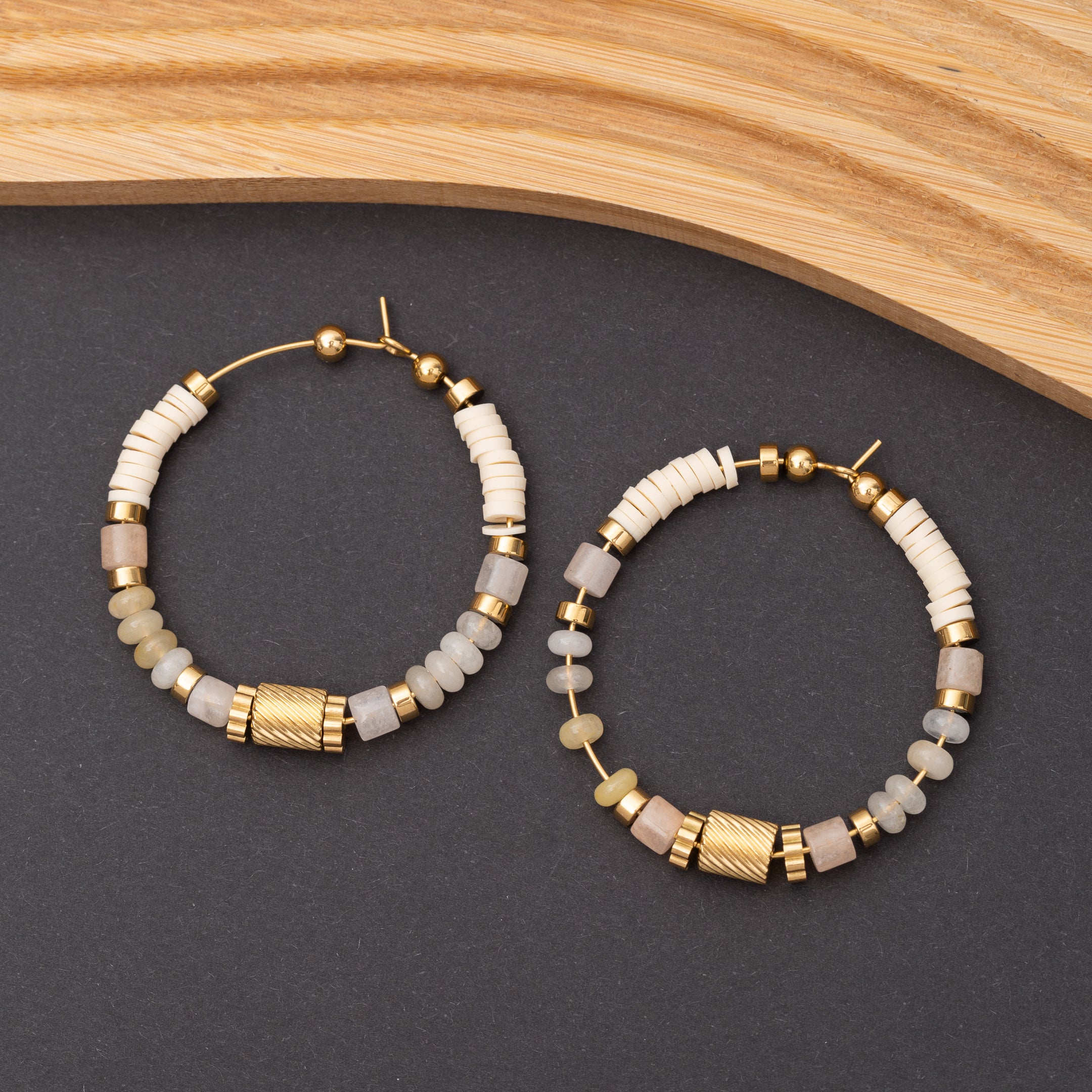 Boucles d'oreilles Pierre Jade Blanc en acier inoxydable