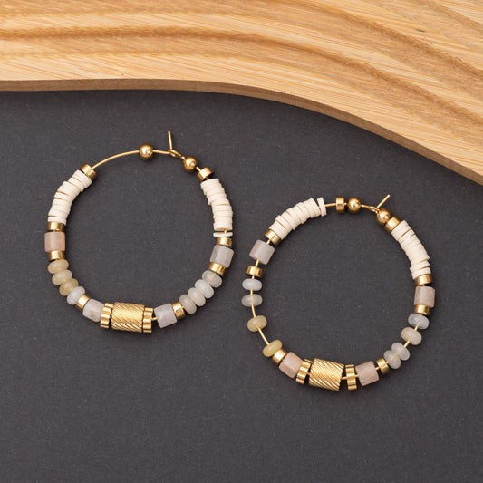 Boucles d'oreilles Pierre Jade Blanc en acier inoxydable