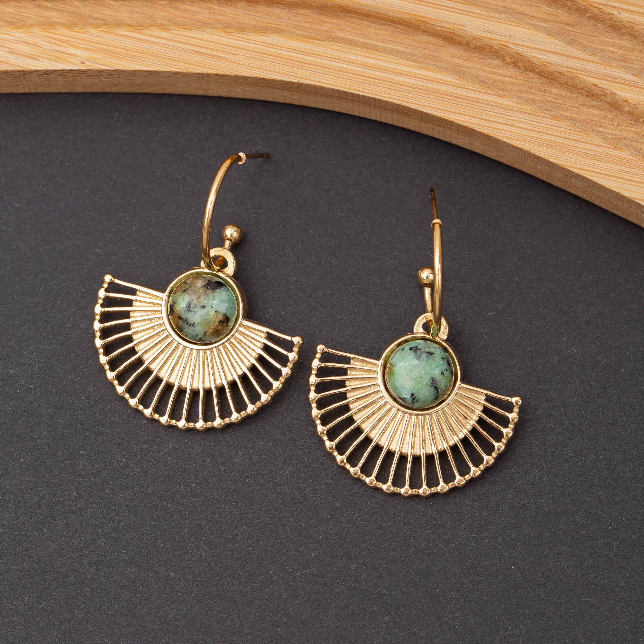 Boucles d'oreilles Pierre Turquoise Africaine en acier inoxydable