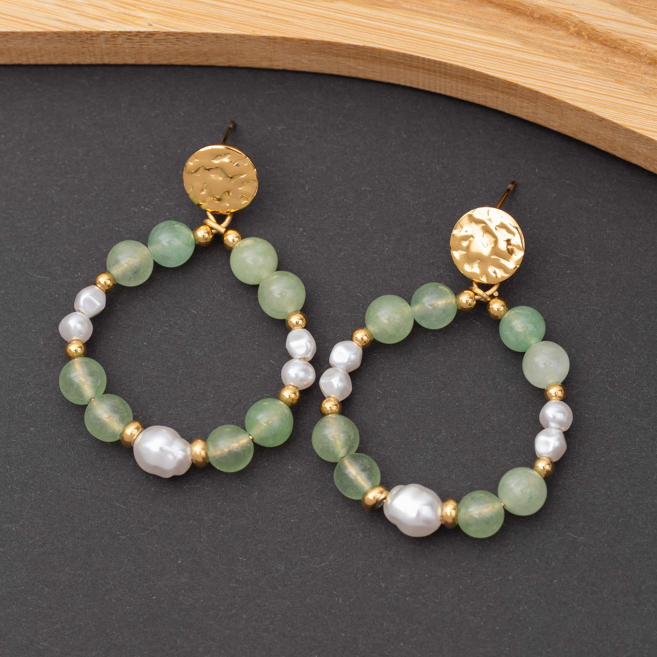 Boucles d'oreilles Pierre Aventurine Verte en acier inoxydable