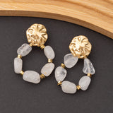 Boucles d'oreilles Pierre Jade Blanc en acier inoxydable