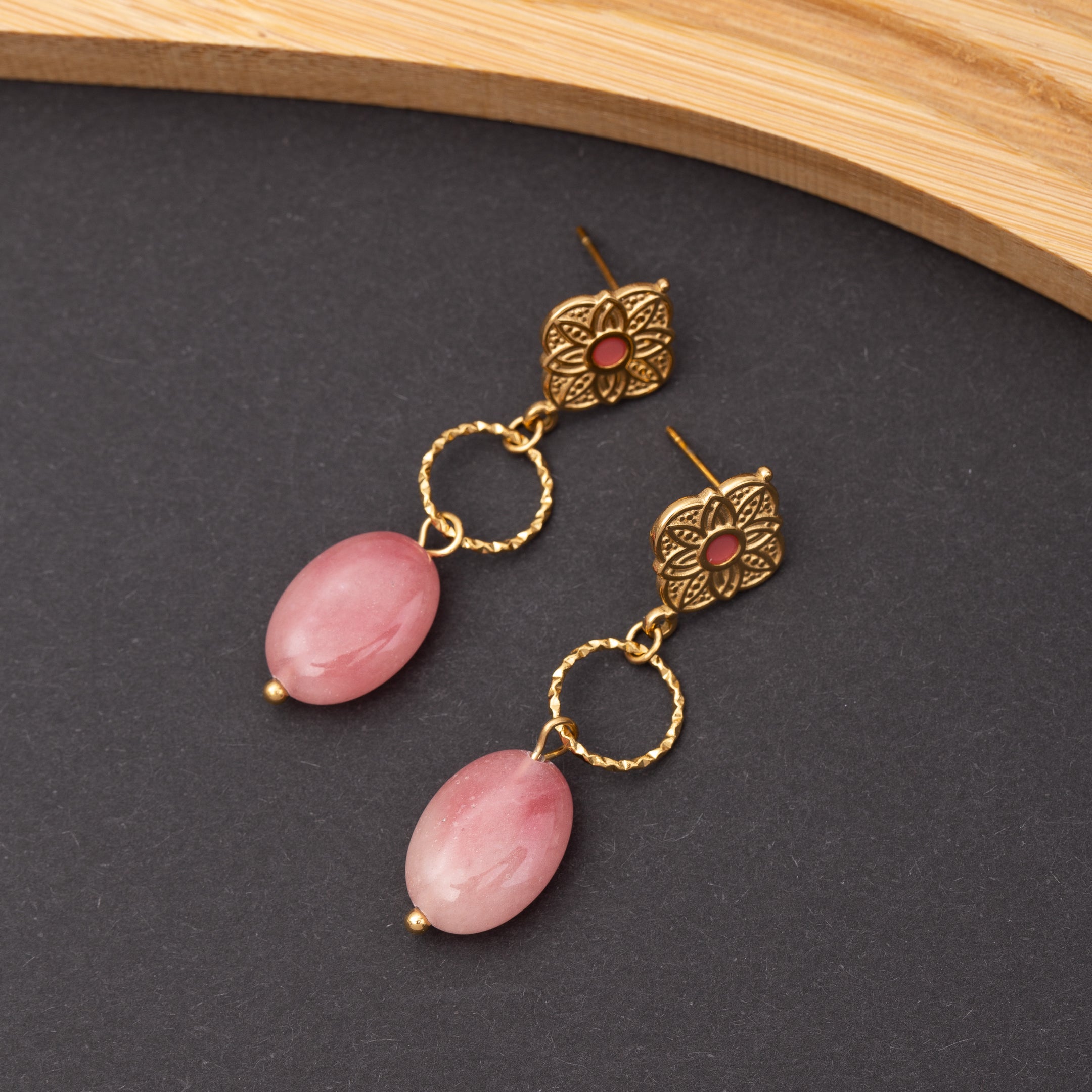 Boucles d'oreilles Pierre Rhodochrosite en acier inoxydable