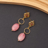 Boucles d'oreilles Pierre Rhodochrosite en acier inoxydable
