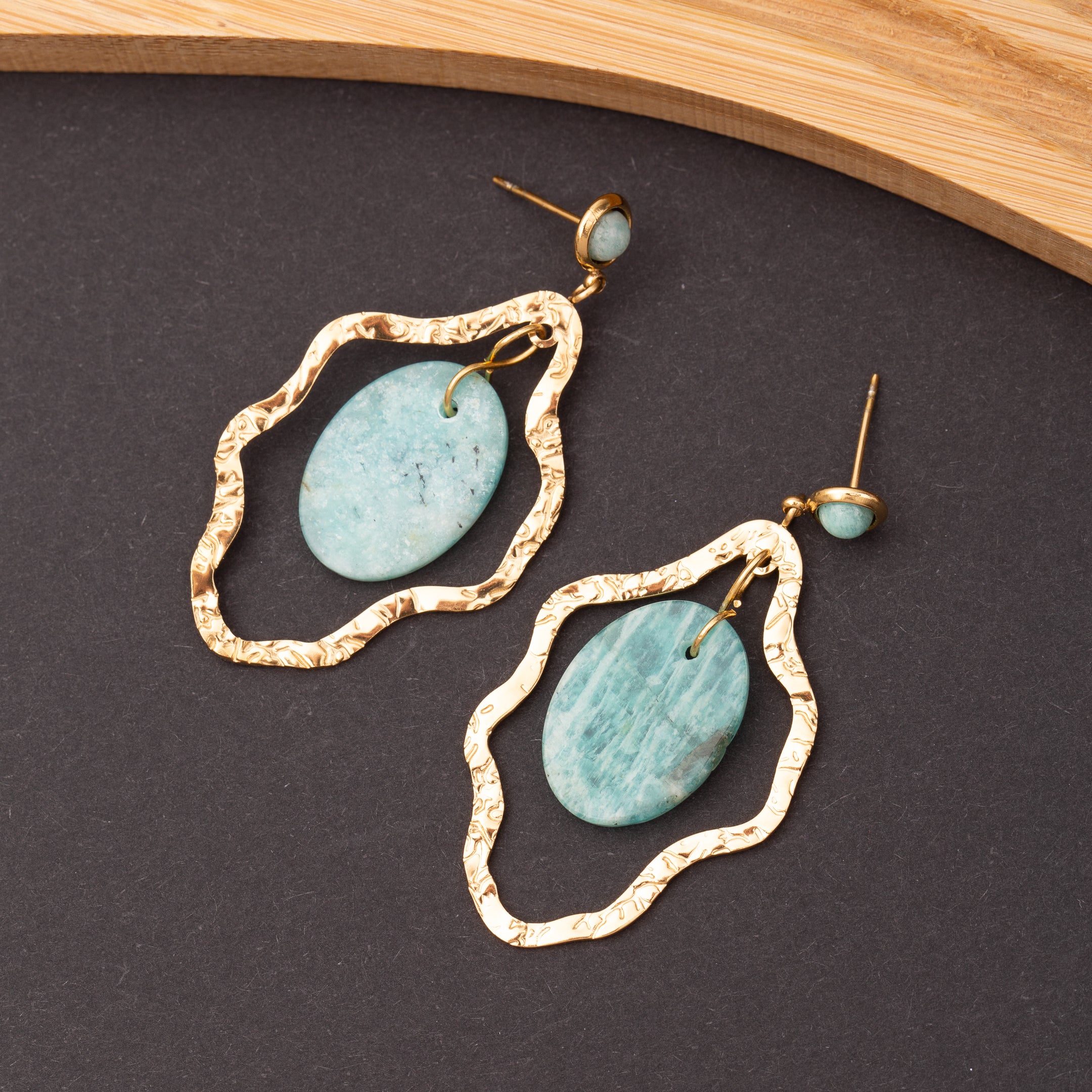 Boucles d'oreilles Pierre Amazonite en acier inoxydable