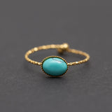 Bague en acier inoxydable doré avec pierre turquoise - Taille standard